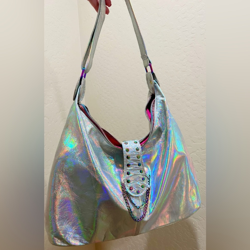 Iridescent, handmade hobo shoulder bag